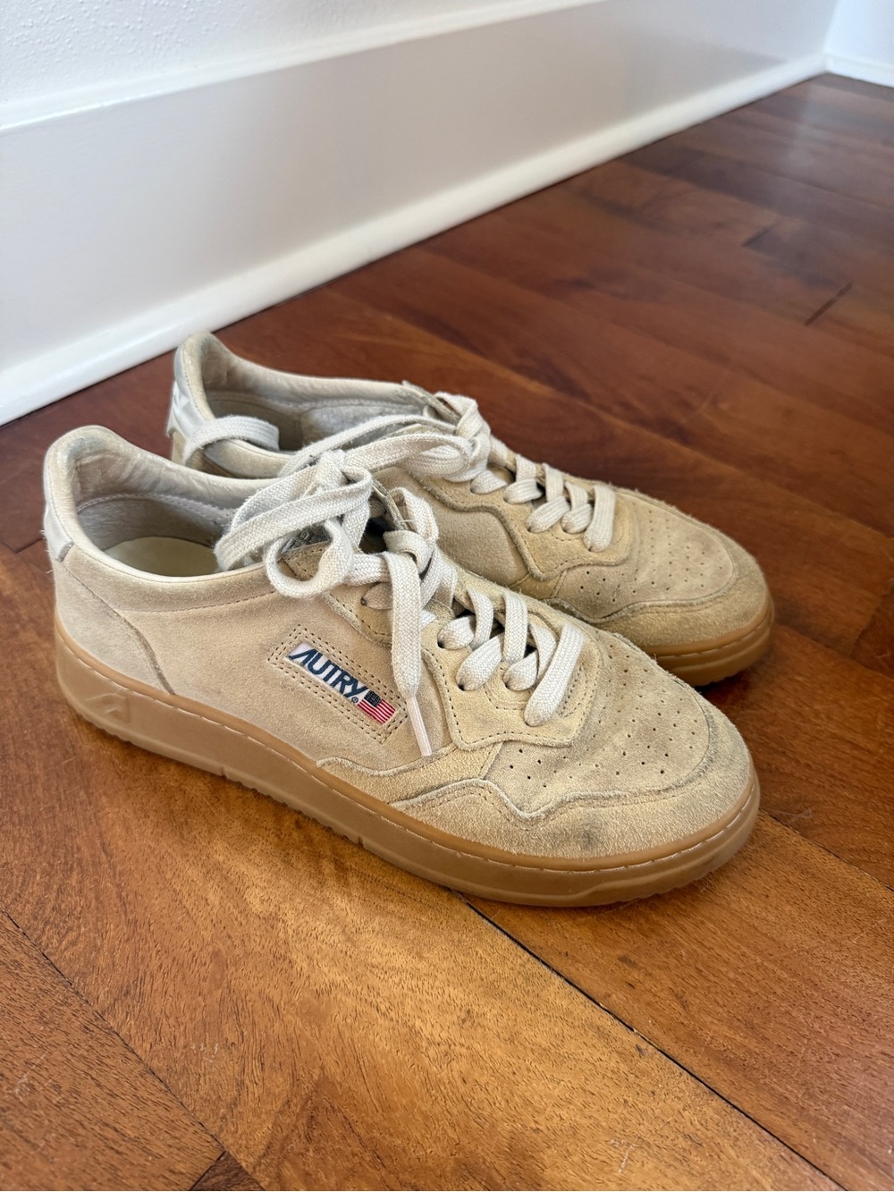 Autry Beige Suede Low-Top Sneakers